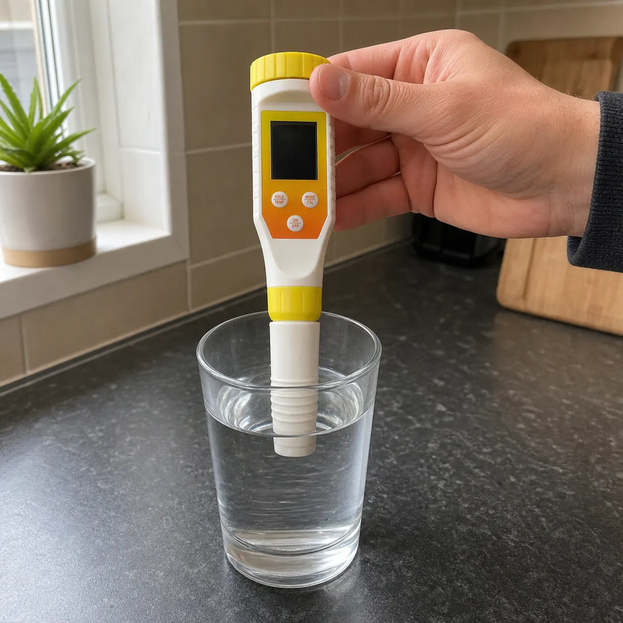 Digital Water Quality Tester in use