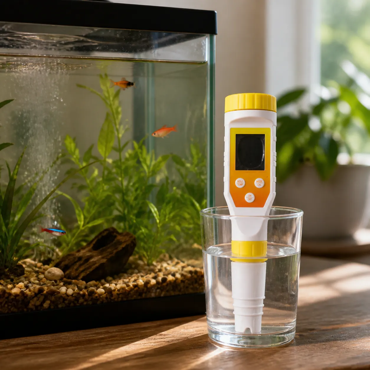 Digital Water Quality Tester in use